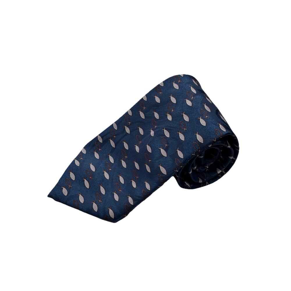 Steven Harris Handmade Fish Print Neck Tie Religious Jesus Church Outfit